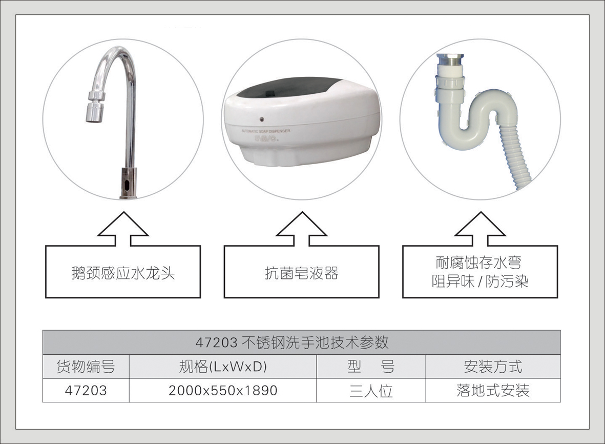 3#47203不锈钢三人位洗手池(/A系列)