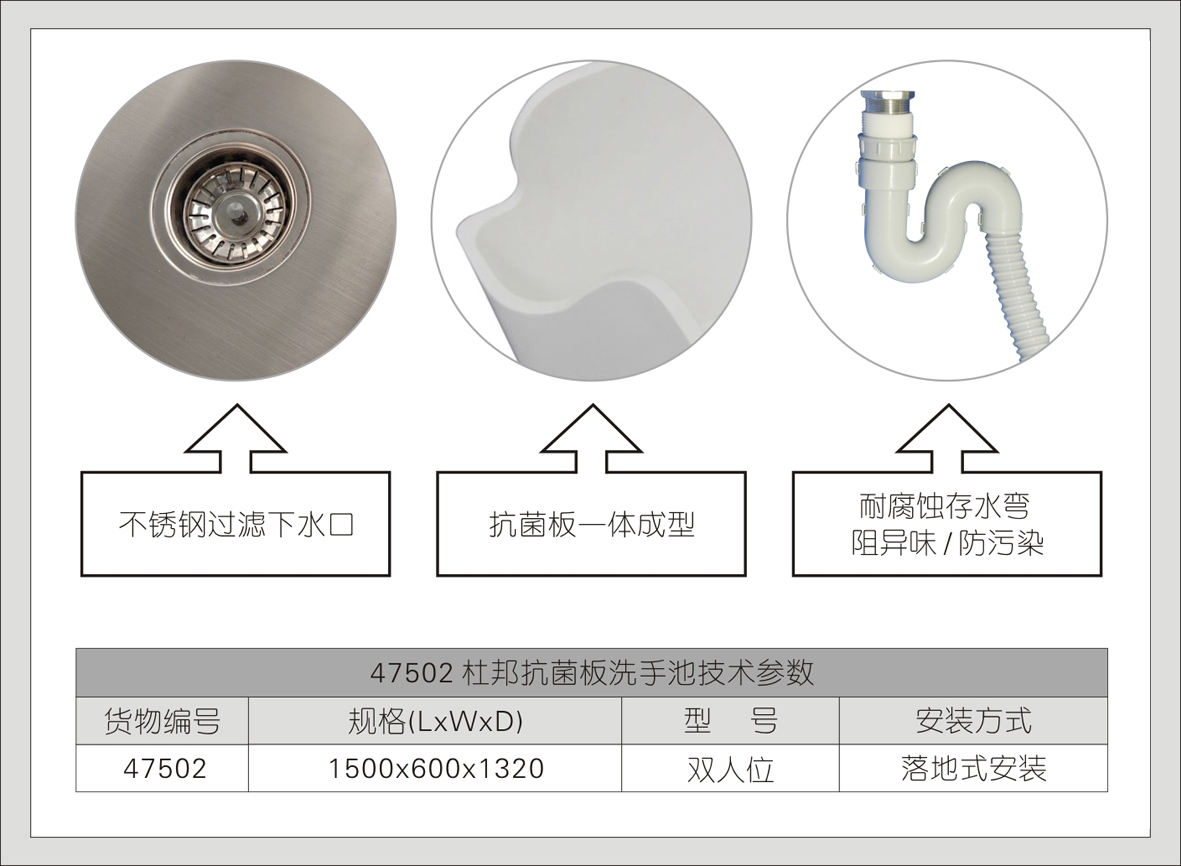 7#47502杜邦抗菌板双人位洗手池(D系列/D2款)