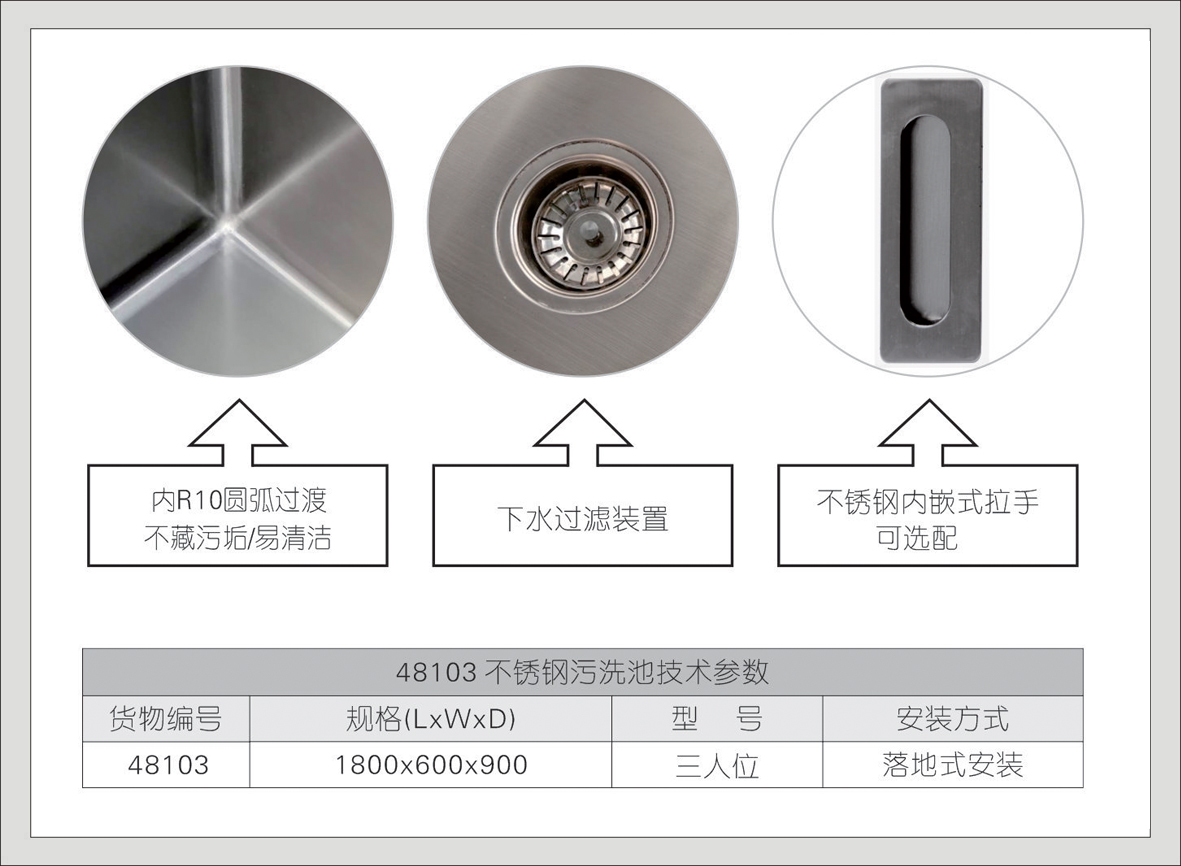 15#48103不锈钢三人位污洗池